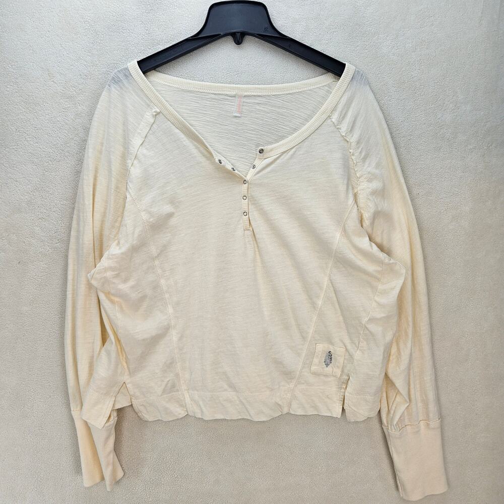 FREE PEOPLE FP MOVEMENT WOMEN'S MEDIUM CREAM WHITE LONG SLEEVE HENLEY